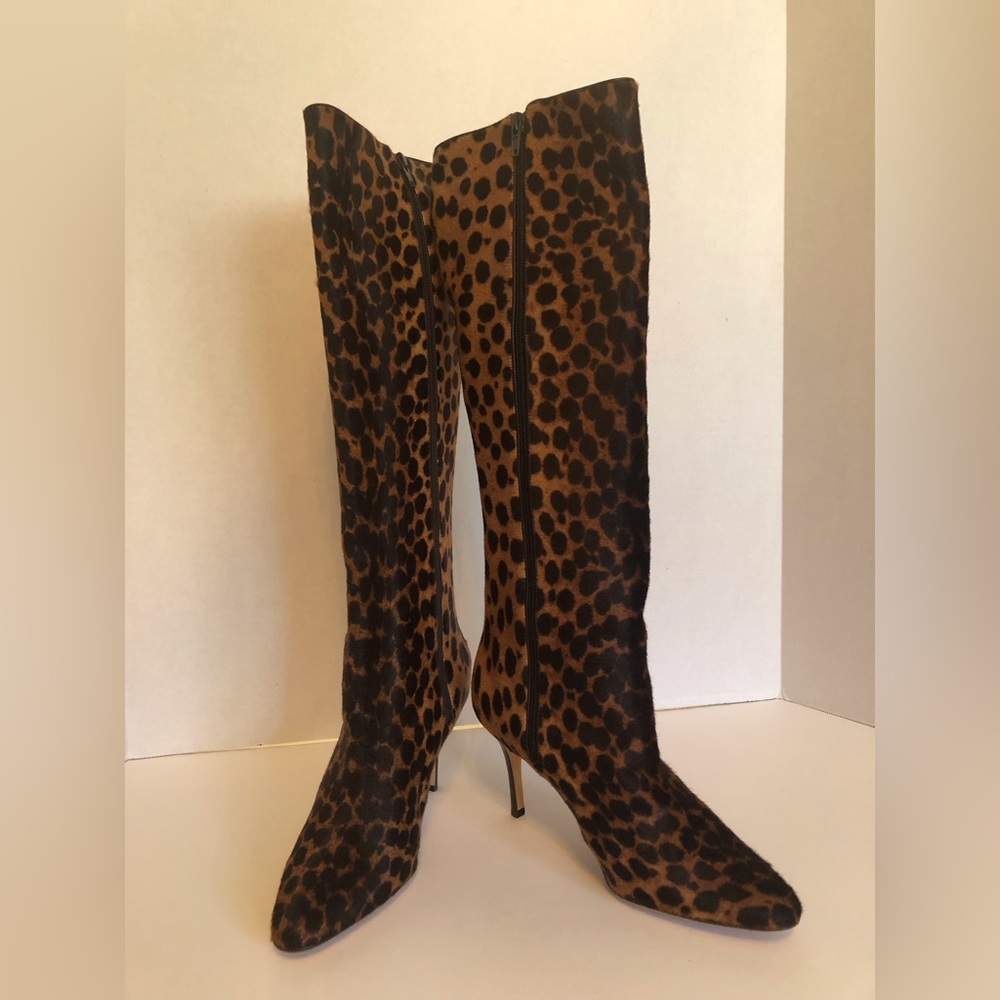Manolo Blahnik animal print fur boots.